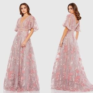 Mac Duggal 20262 Pink Embroidered Flounce Sleeve A Line Gown Size 6 NWT